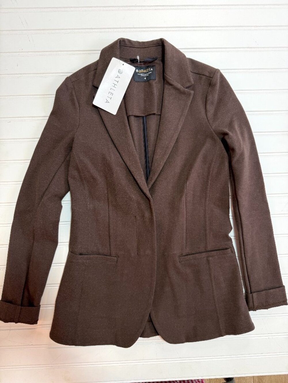 Athleta Venice Textured Blazer Brown Womens Size 4 NWT Stretch Travel Career Jac